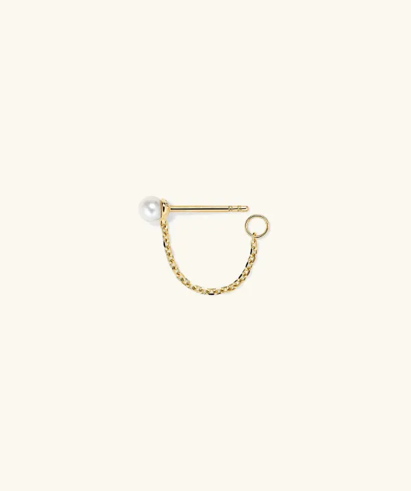 Earrings<Mejuri Single Pearl Chain Stud
