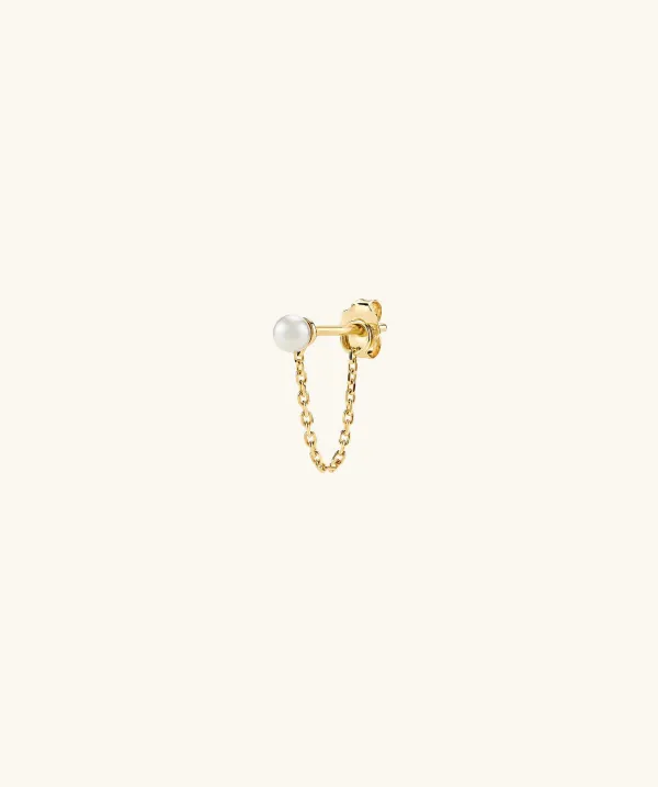 Earrings<Mejuri Single Pearl Chain Stud